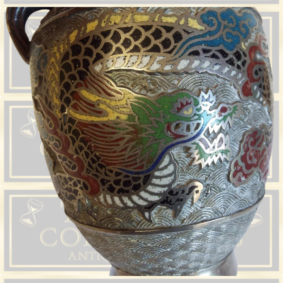 Large Japanese Cloisonne Colourful Dragon & Bird Vase
