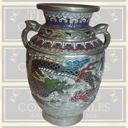 Large Japanese Cloisonne Colourful Dragon & Bird Vase