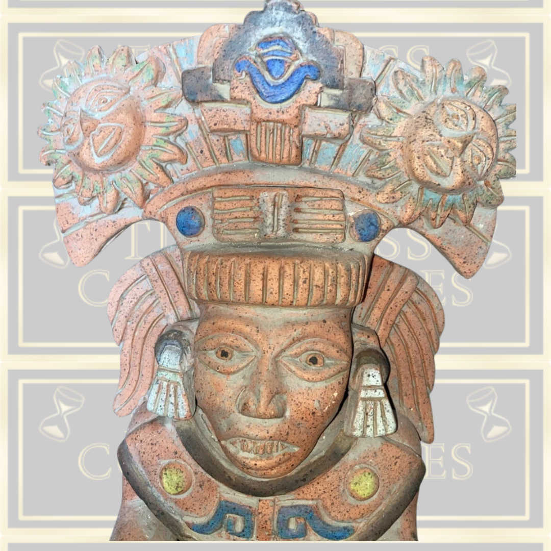 Vintage Aztec Mayan Mexican Folk Art Terracotta Pottery Warrior God