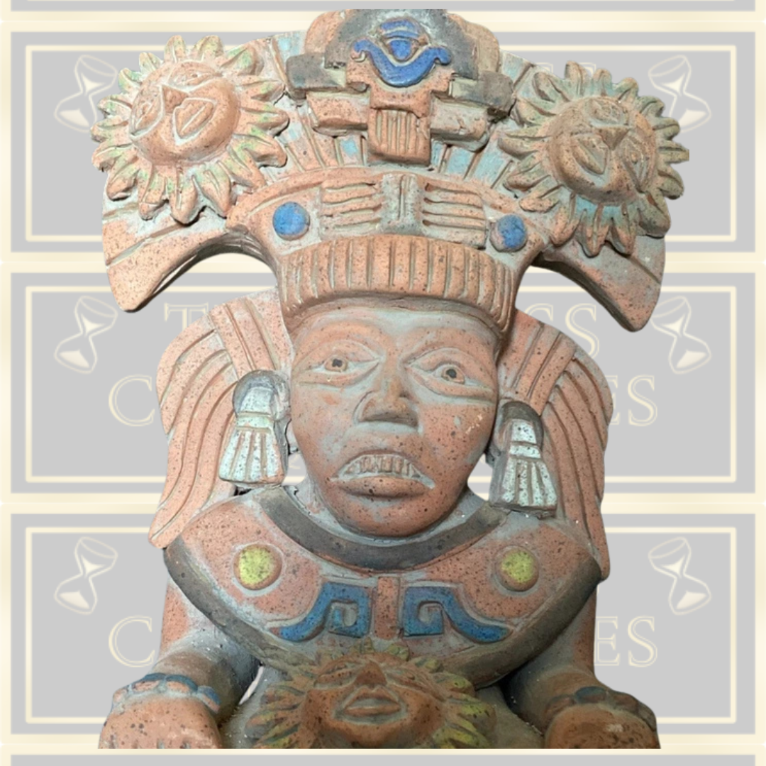 Vintage Aztec Mayan Mexican Folk Art Terracotta Pottery Warrior God