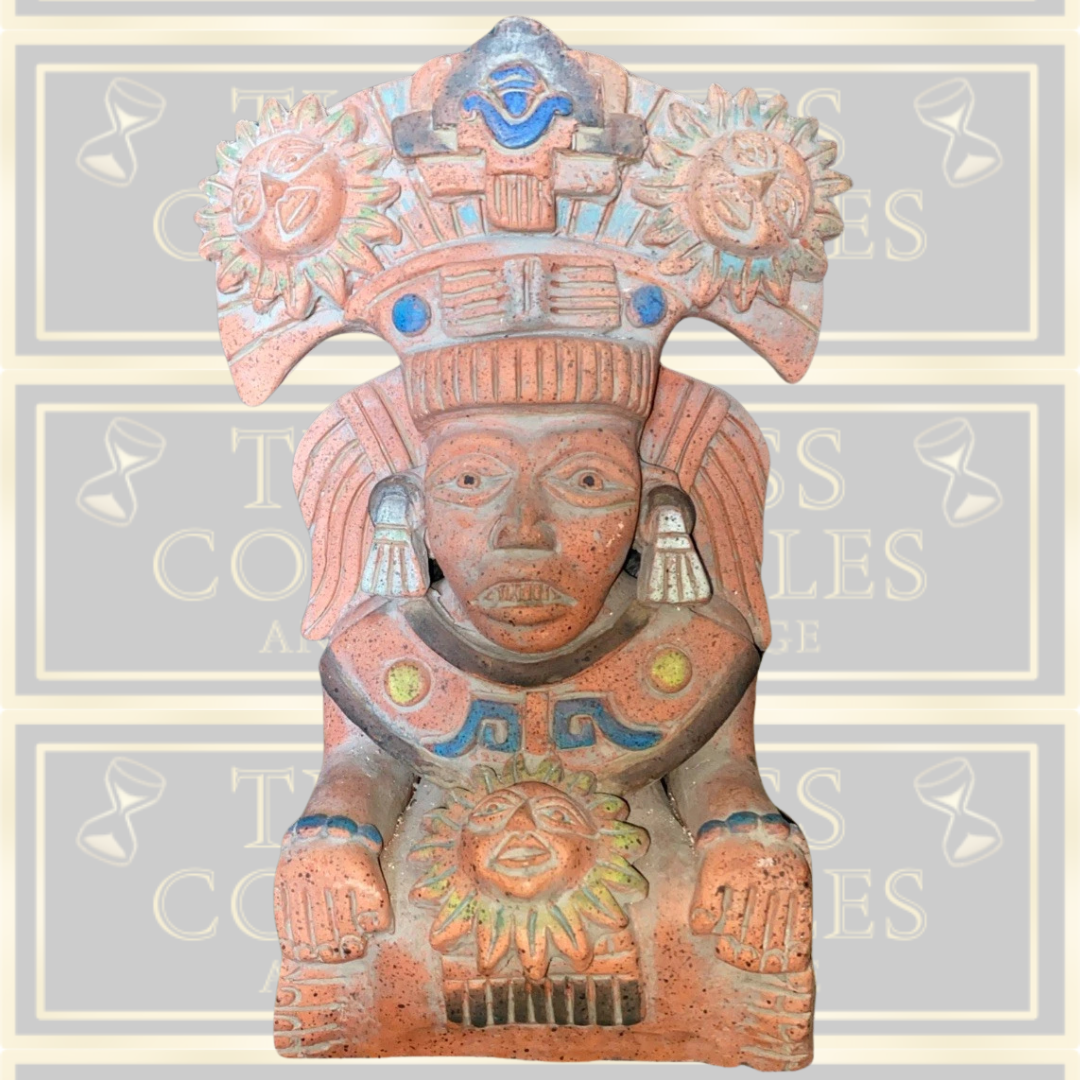 Vintage Aztec Mayan Mexican Folk Art Terracotta Pottery Warrior God