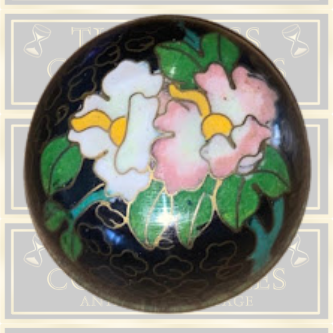 Vintage Cloisonne Enamel Black Floral Mini Jar