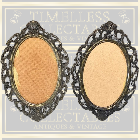 Antique Pair Italian Brass Ornate Oval Picture Frames