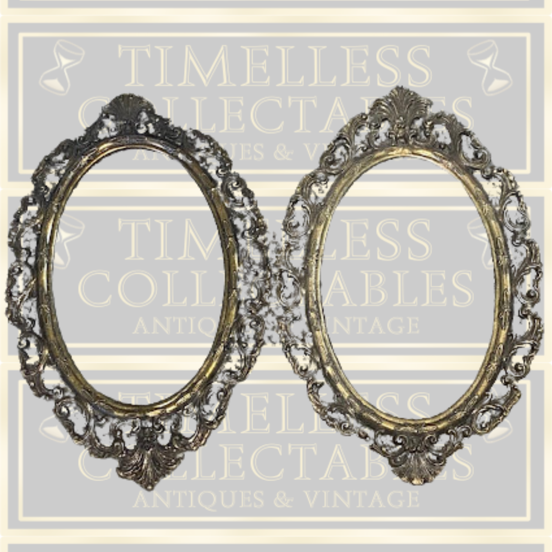 Antique Pair Italian Brass Ornate Oval Picture Frames