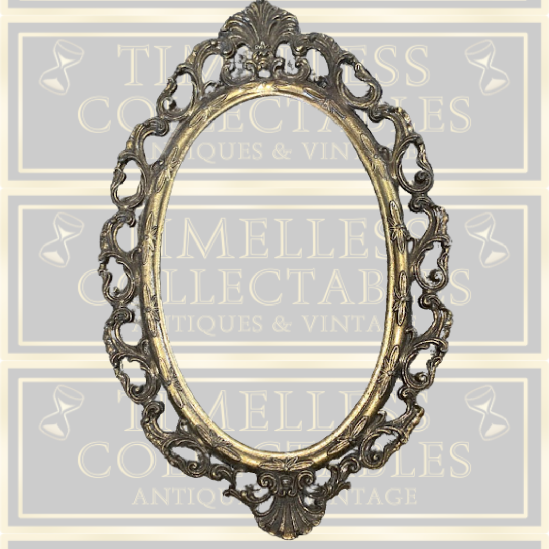 Antique Pair Italian Brass Ornate Oval Picture Frames