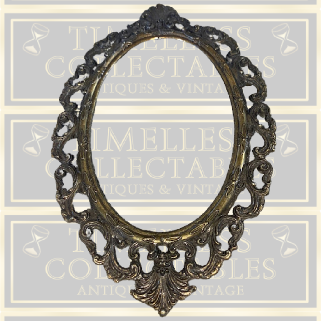 Antique Pair Italian Brass Ornate Oval Picture Frames