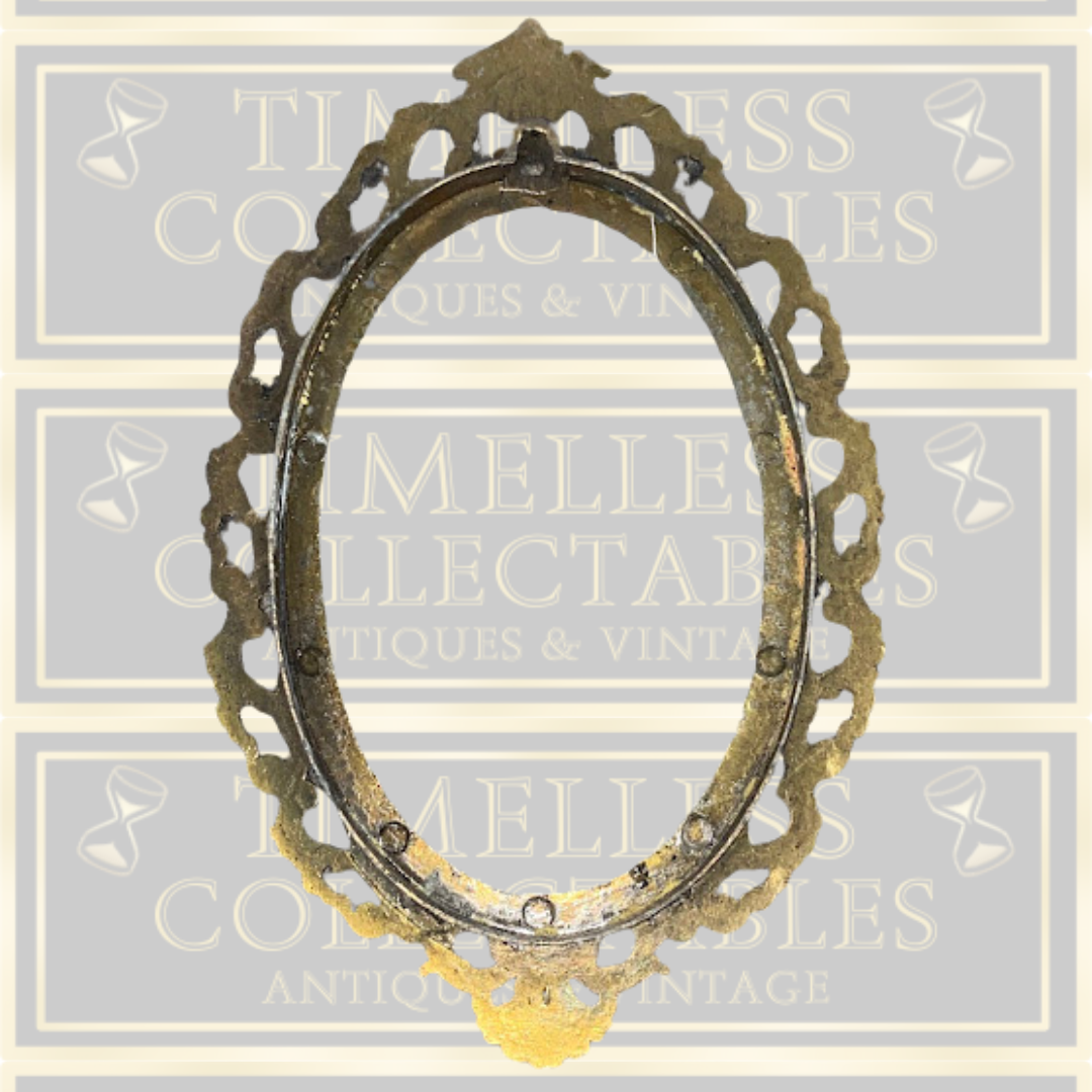Antique Pair Italian Brass Ornate Oval Picture Frames