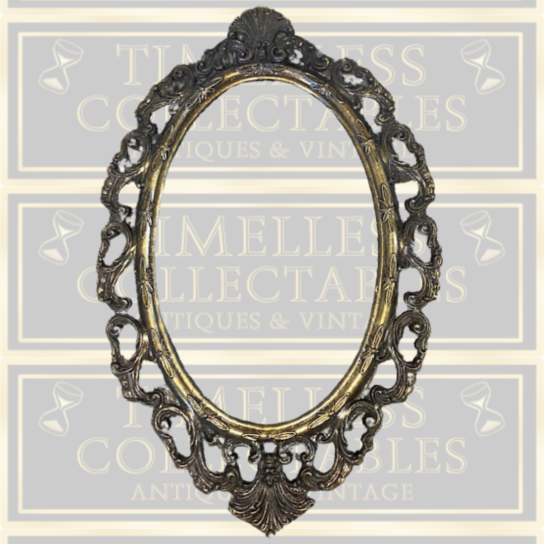Antique Pair Italian Brass Ornate Oval Picture Frames