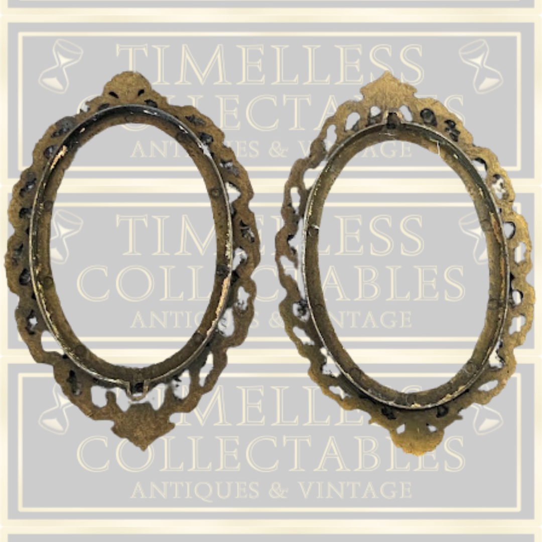Antique Pair Italian Brass Ornate Oval Picture Frames