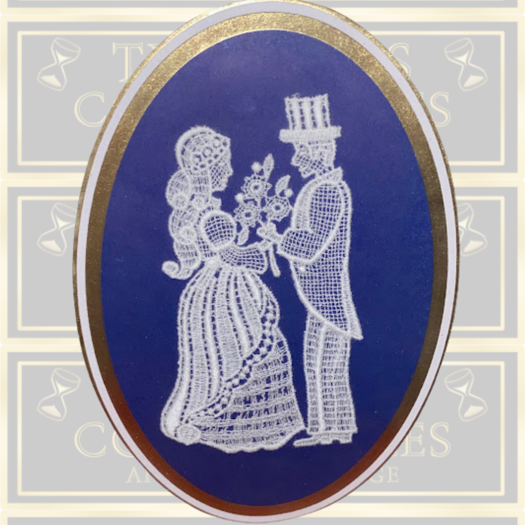 Vintage framed bobbin lace artwork Married Couple