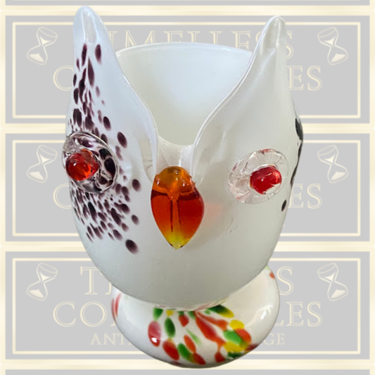 Vintage Glass Owl Wavy Rim Applied Glass Features