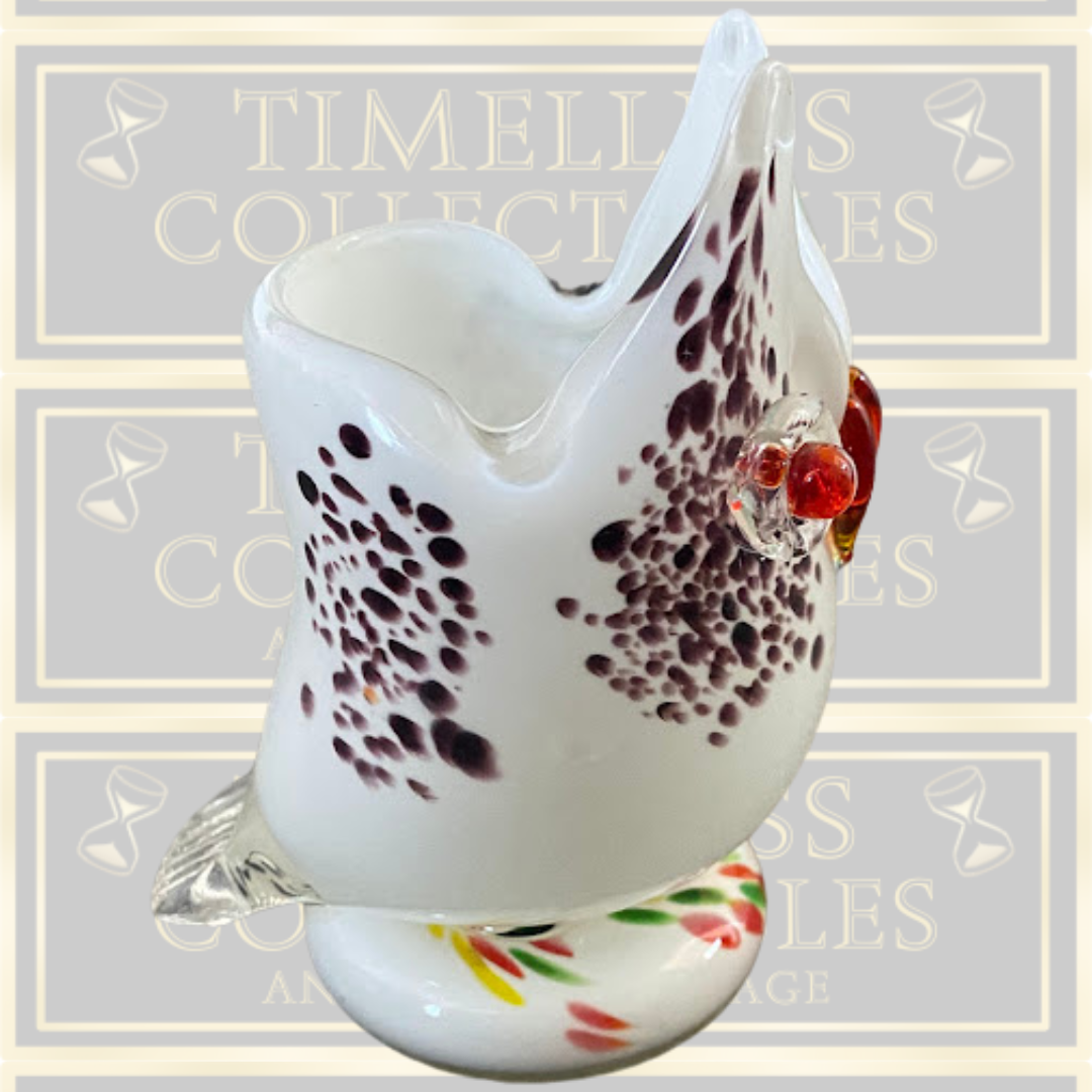 Vintage Glass Owl Wavy Rim Applied Glass Features