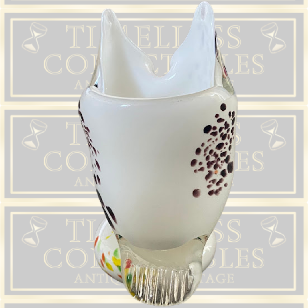 Vintage Glass Owl Wavy Rim Applied Glass Features