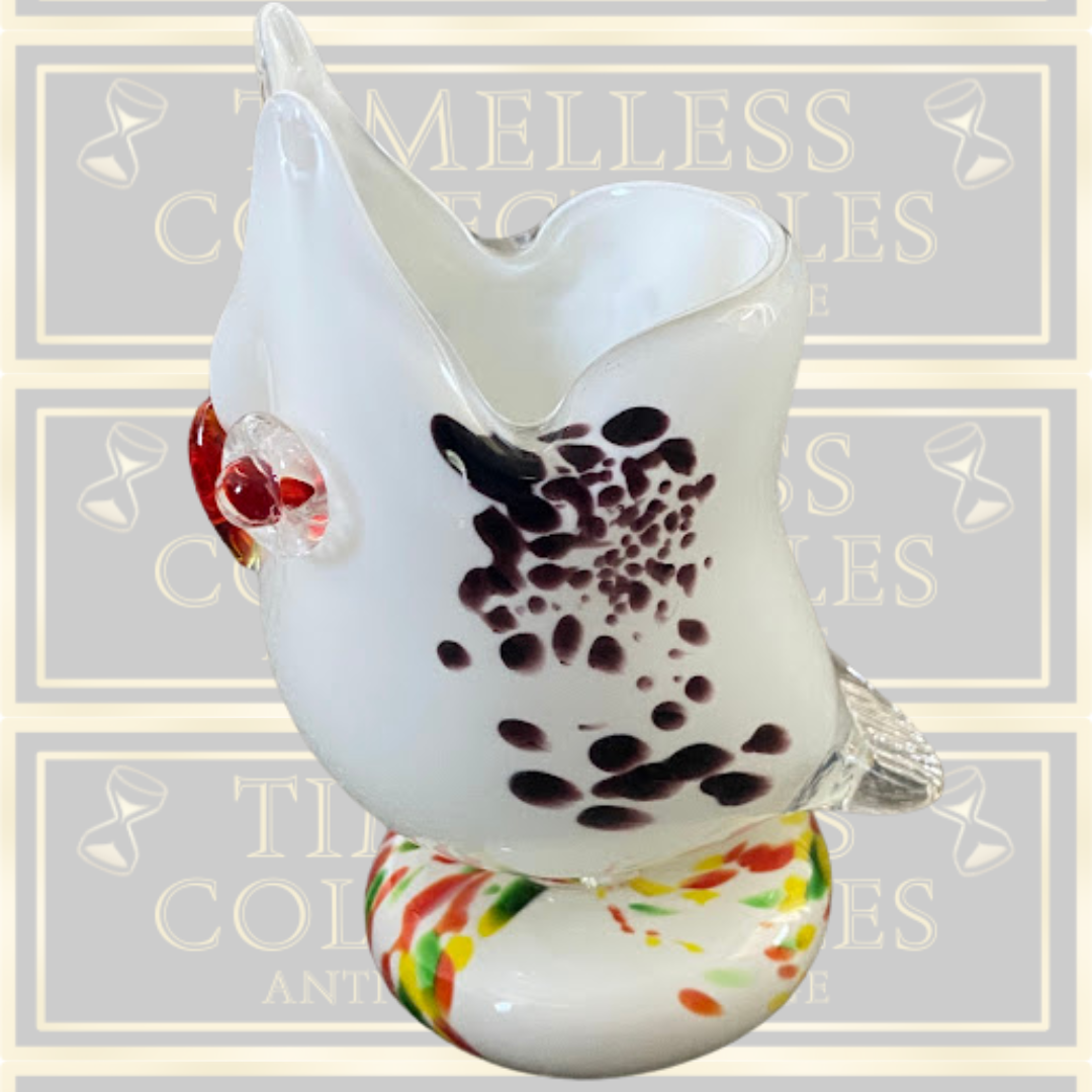 Vintage Glass Owl Wavy Rim Applied Glass Features