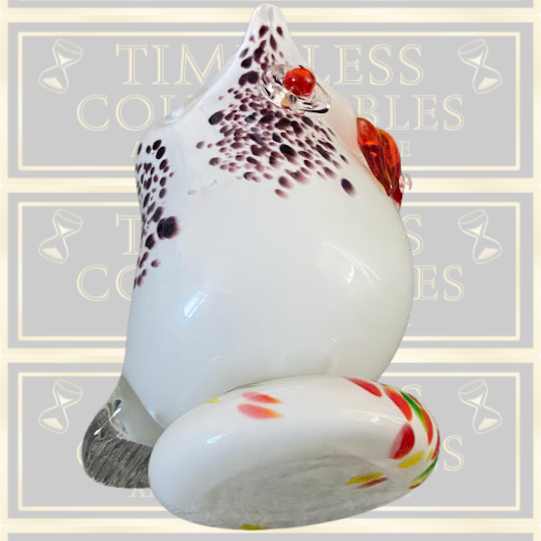 Vintage Glass Owl Wavy Rim Applied Glass Features