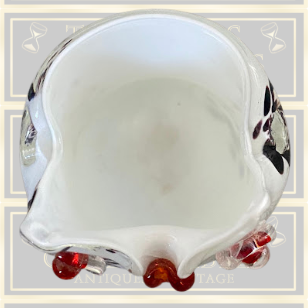 Vintage Glass Owl Wavy Rim Applied Glass Features