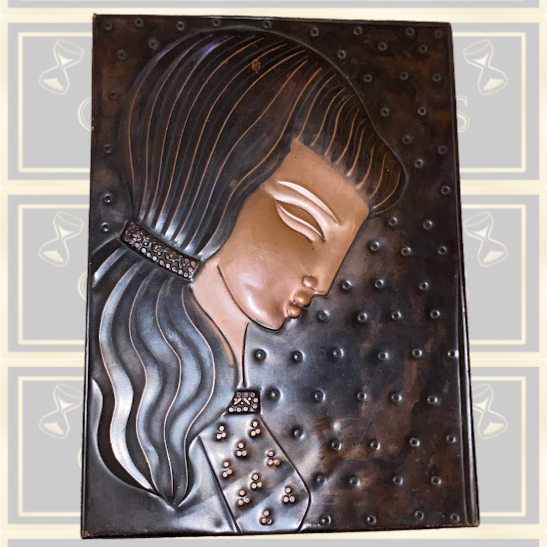 Vintage Hammered Copper Relief Portrait Plaque