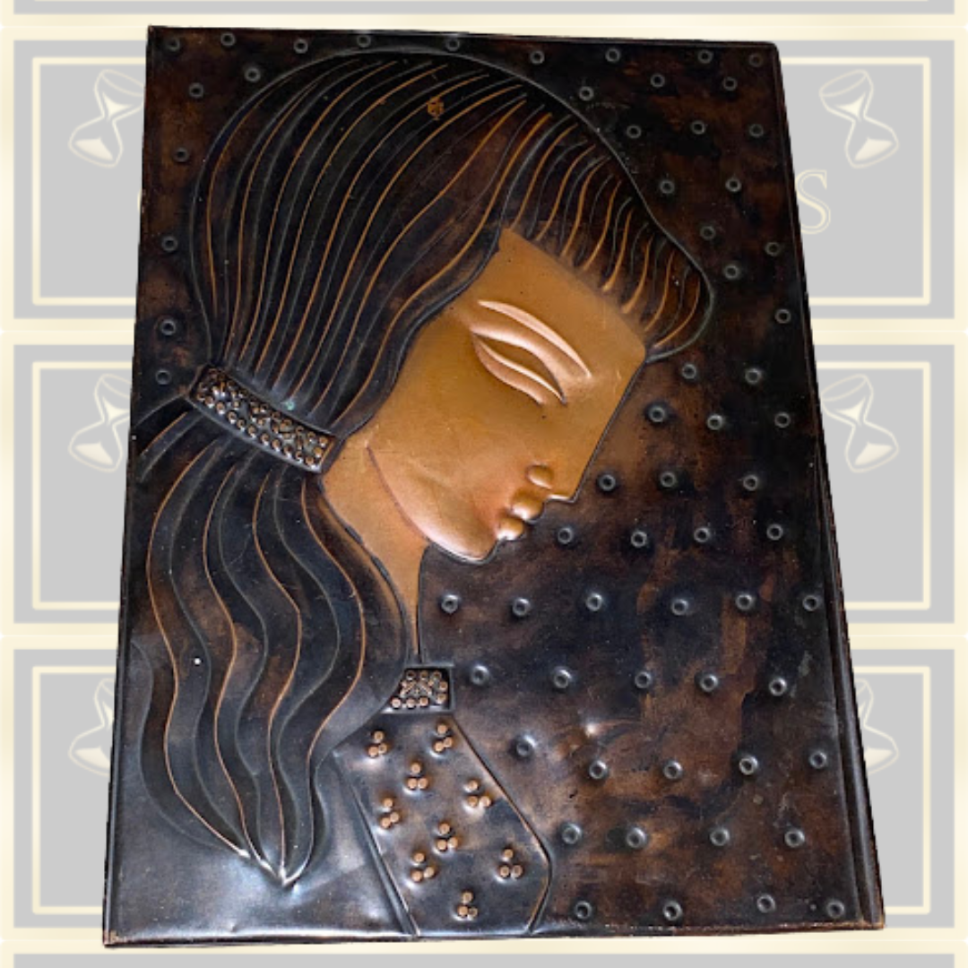 Vintage Hammered Copper Relief Portrait Plaque