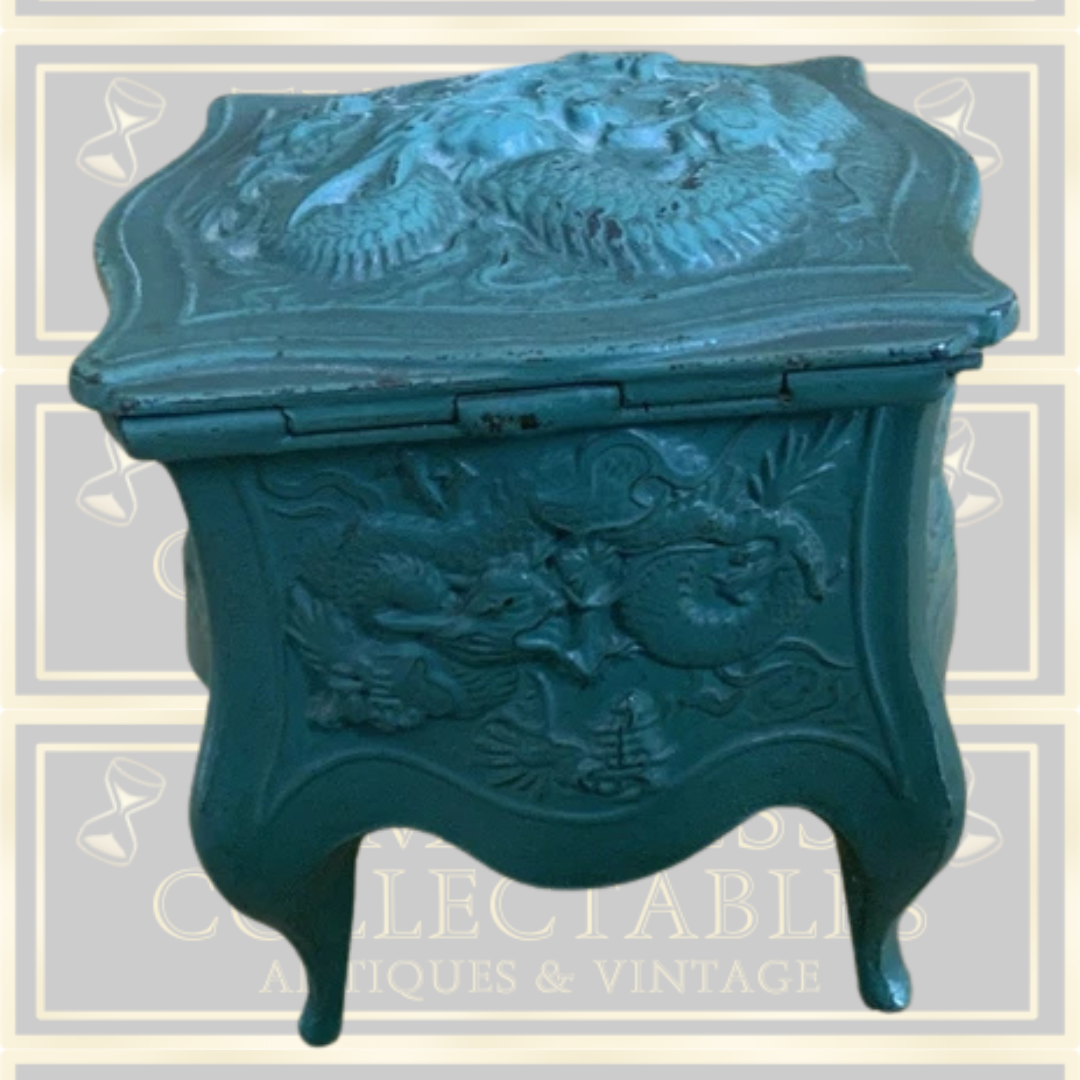 Antique Oriental Asian Dragon Design Metal Box