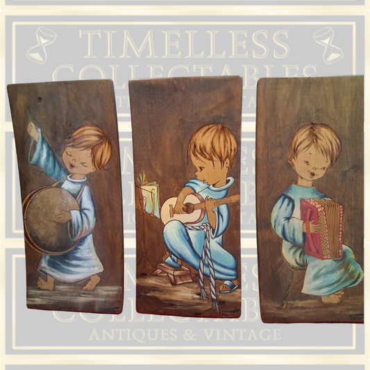 Three Vintage Hand Painted Wooden Folk Art Wall Plaques