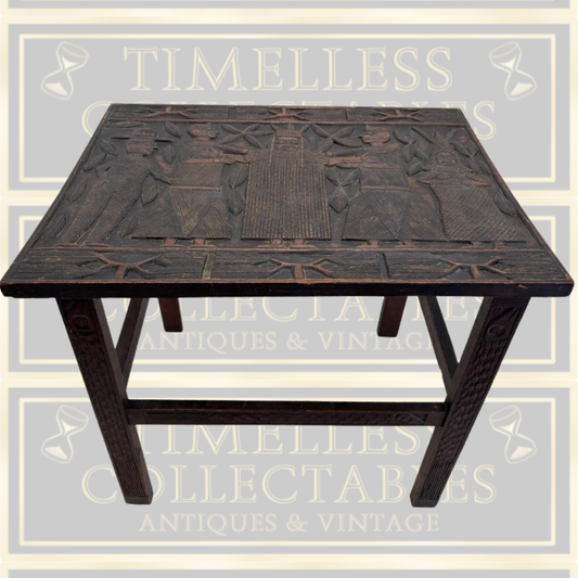 Vintage Hand Carved African Benin Tribal Side Table