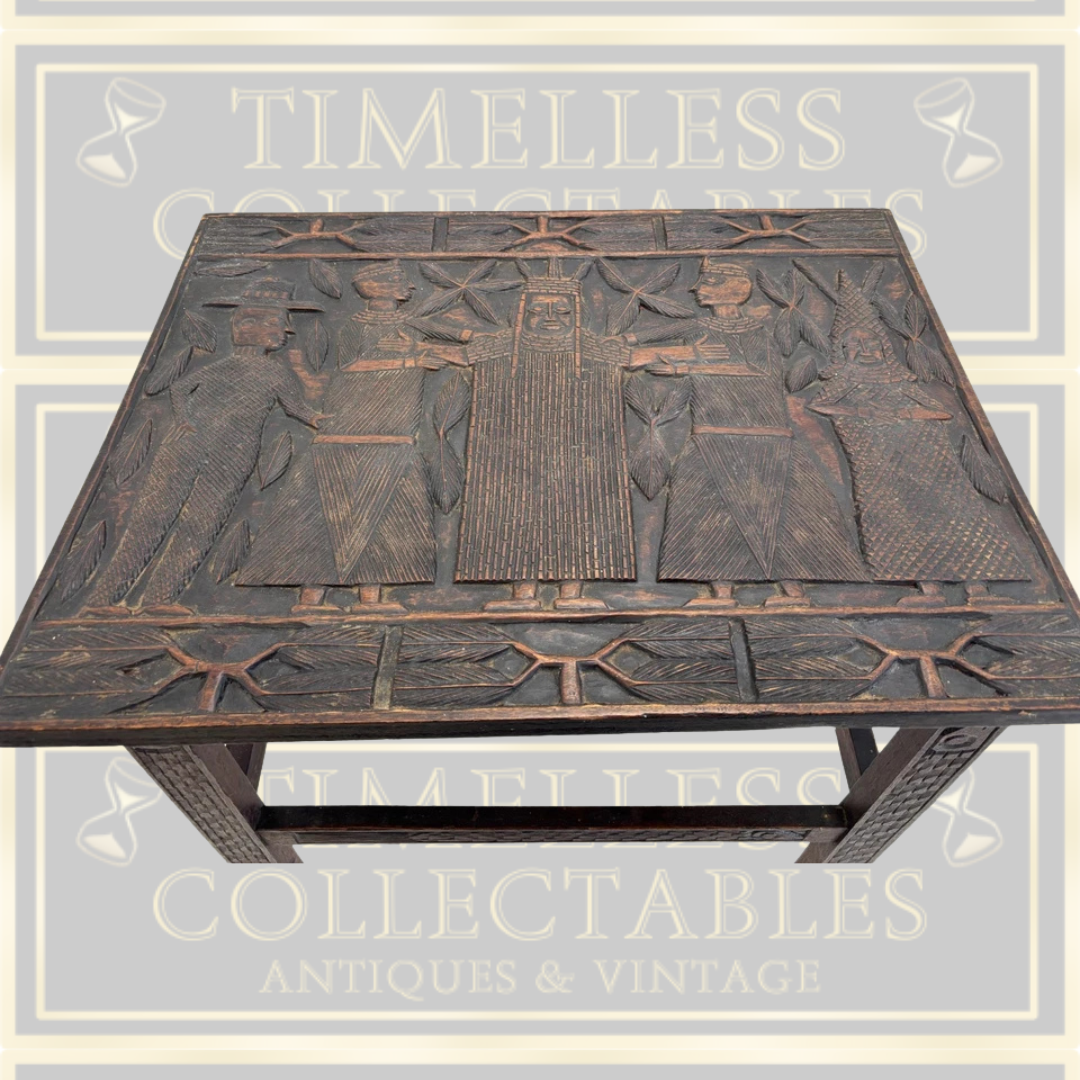 Vintage Hand Carved African Benin Tribal Side Table
