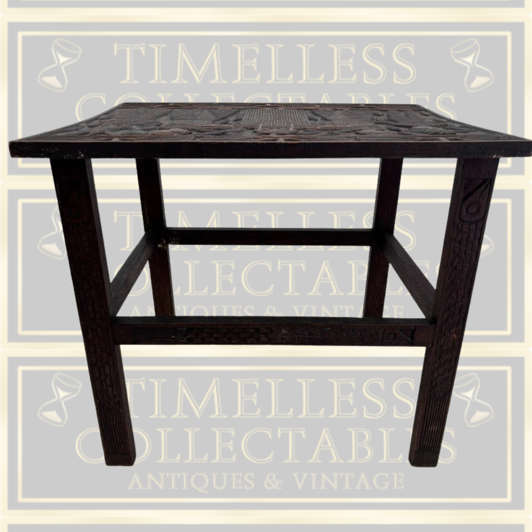 Vintage Hand Carved African Benin Tribal Side Table