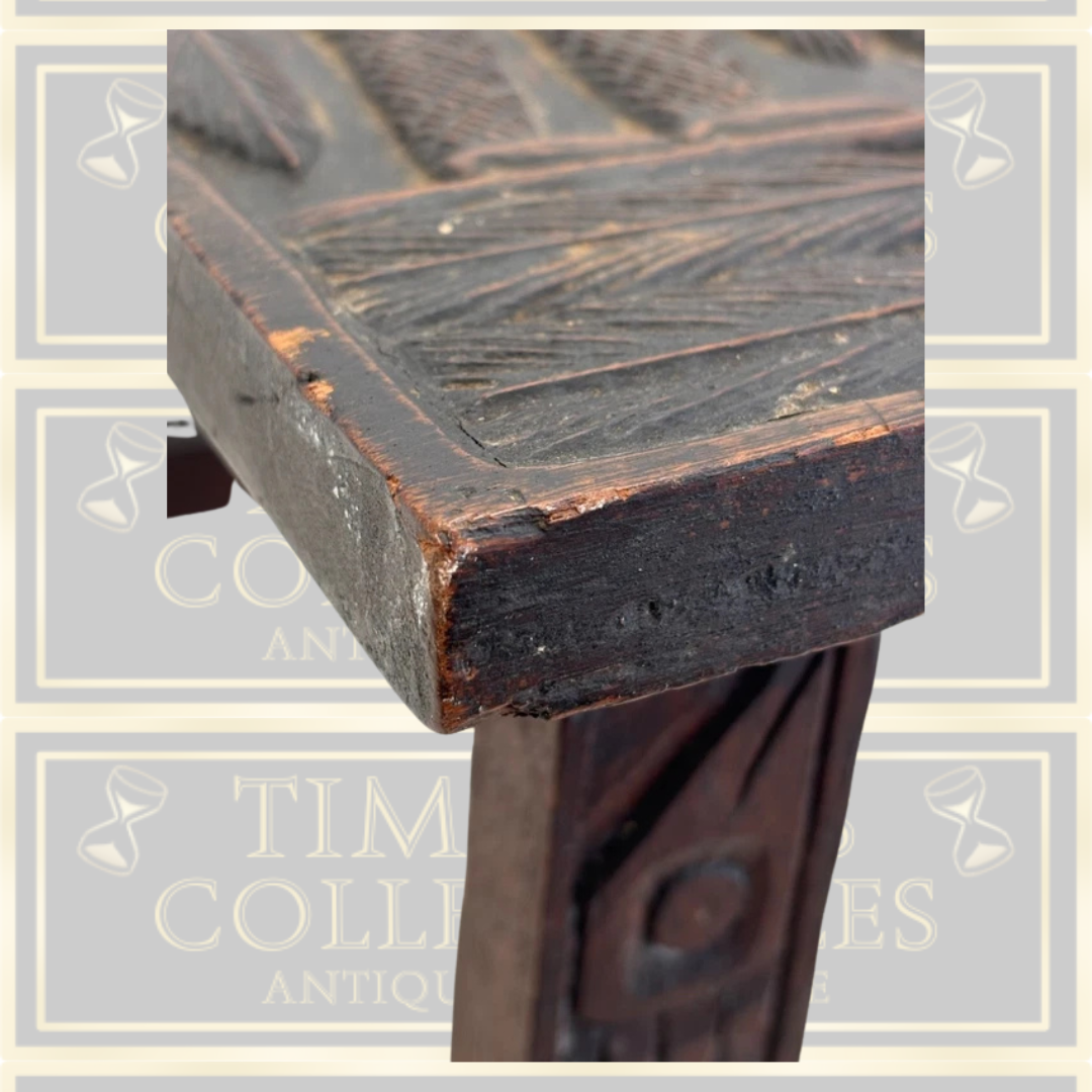 Vintage Hand Carved African Benin Tribal Side Table