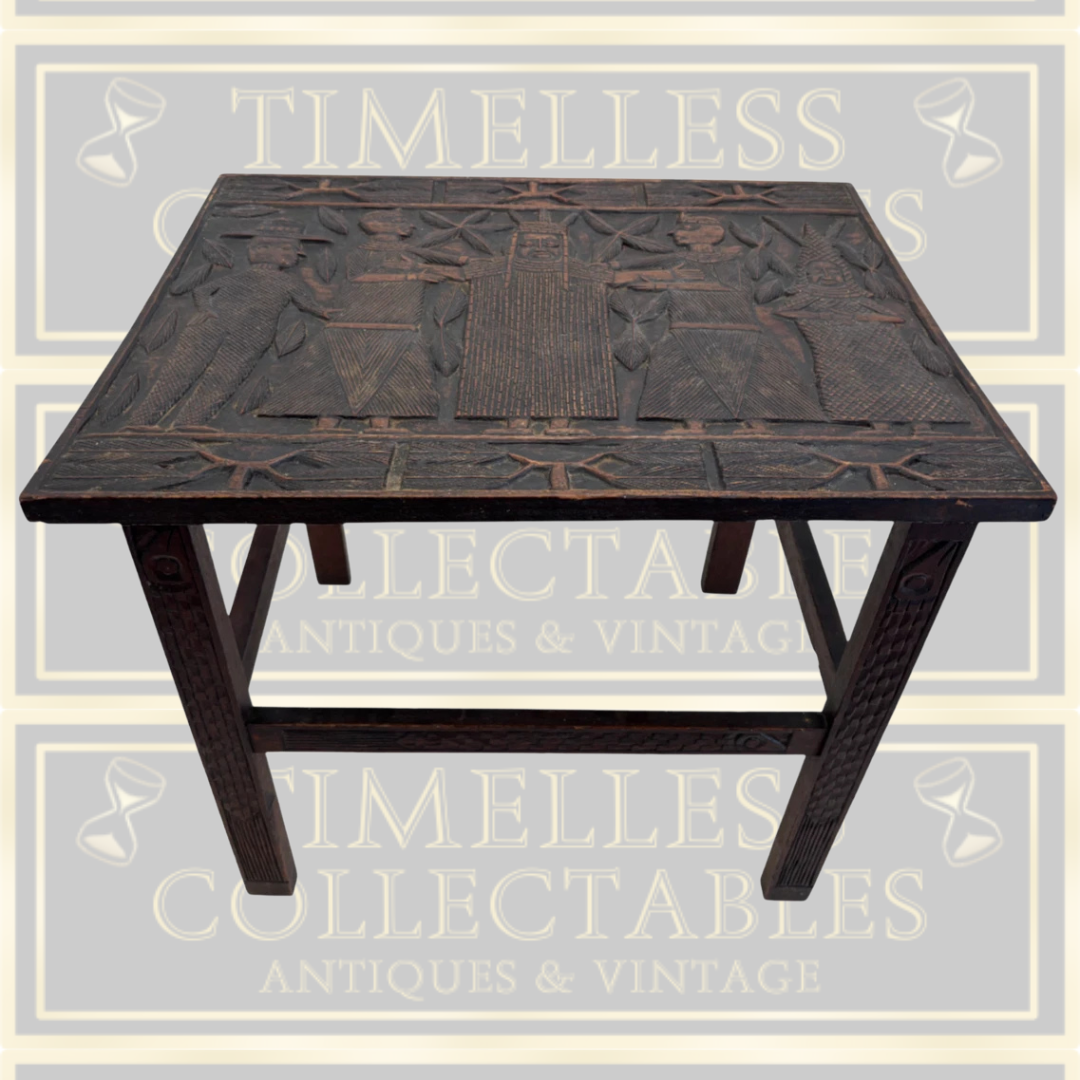 Vintage Hand Carved African Benin Tribal Side Table