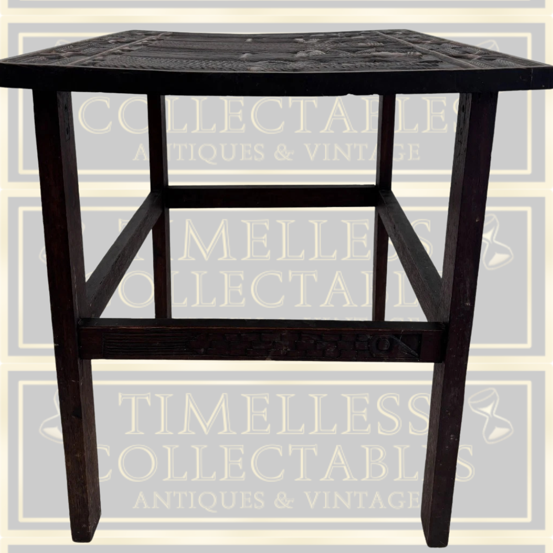 Vintage Hand Carved African Benin Tribal Side Table
