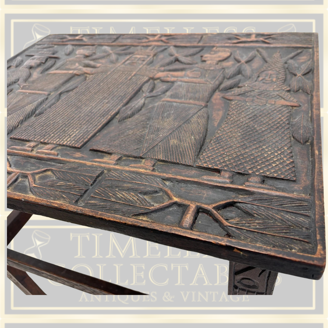 Vintage Hand Carved African Benin Tribal Side Table