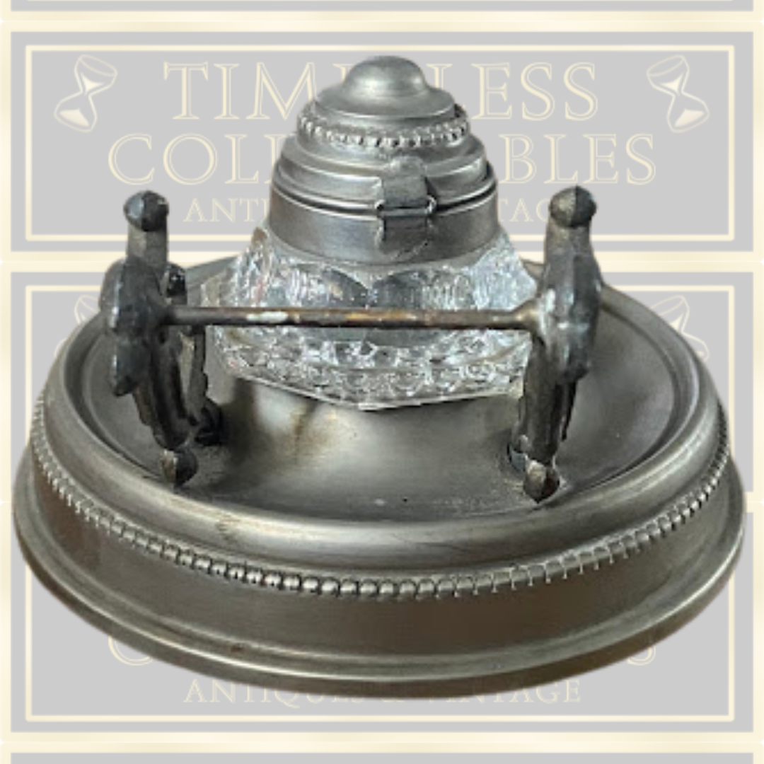 Antique Desk Ink Well Pewter Pen Holder
