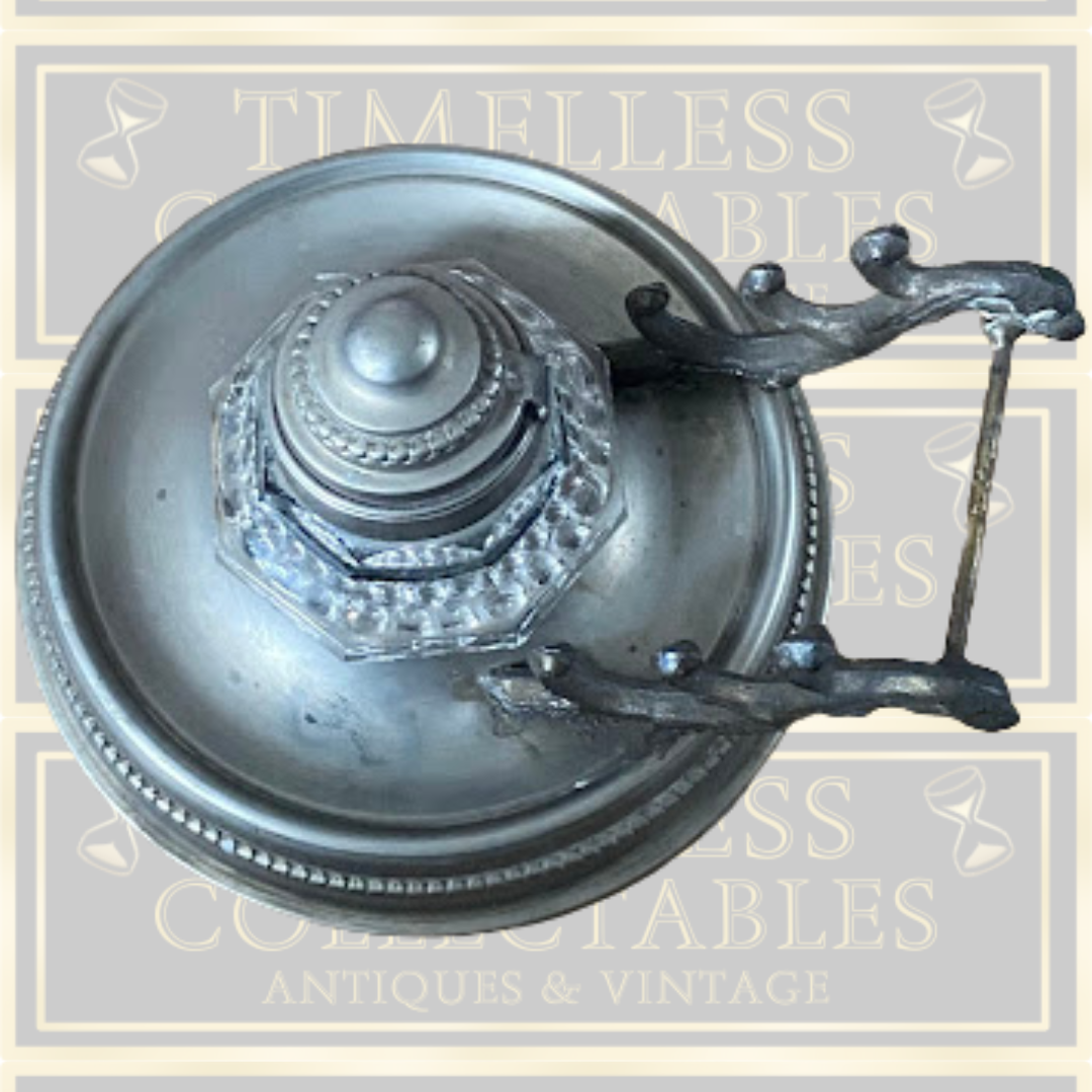 Antique Desk Ink Well Pewter Pen Holder