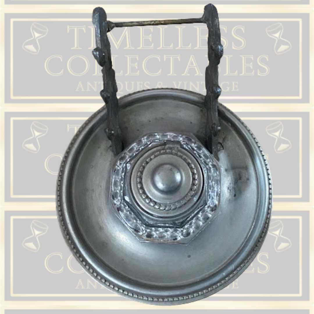Antique Desk Ink Well Pewter Pen Holder