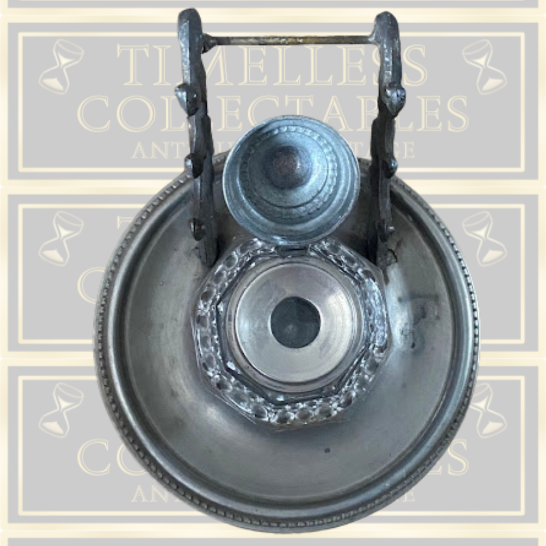 Antique Desk Ink Well Pewter Pen Holder