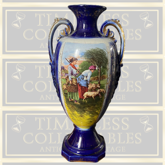 Antique Hand Painted Cobalt Blue Urn Vase