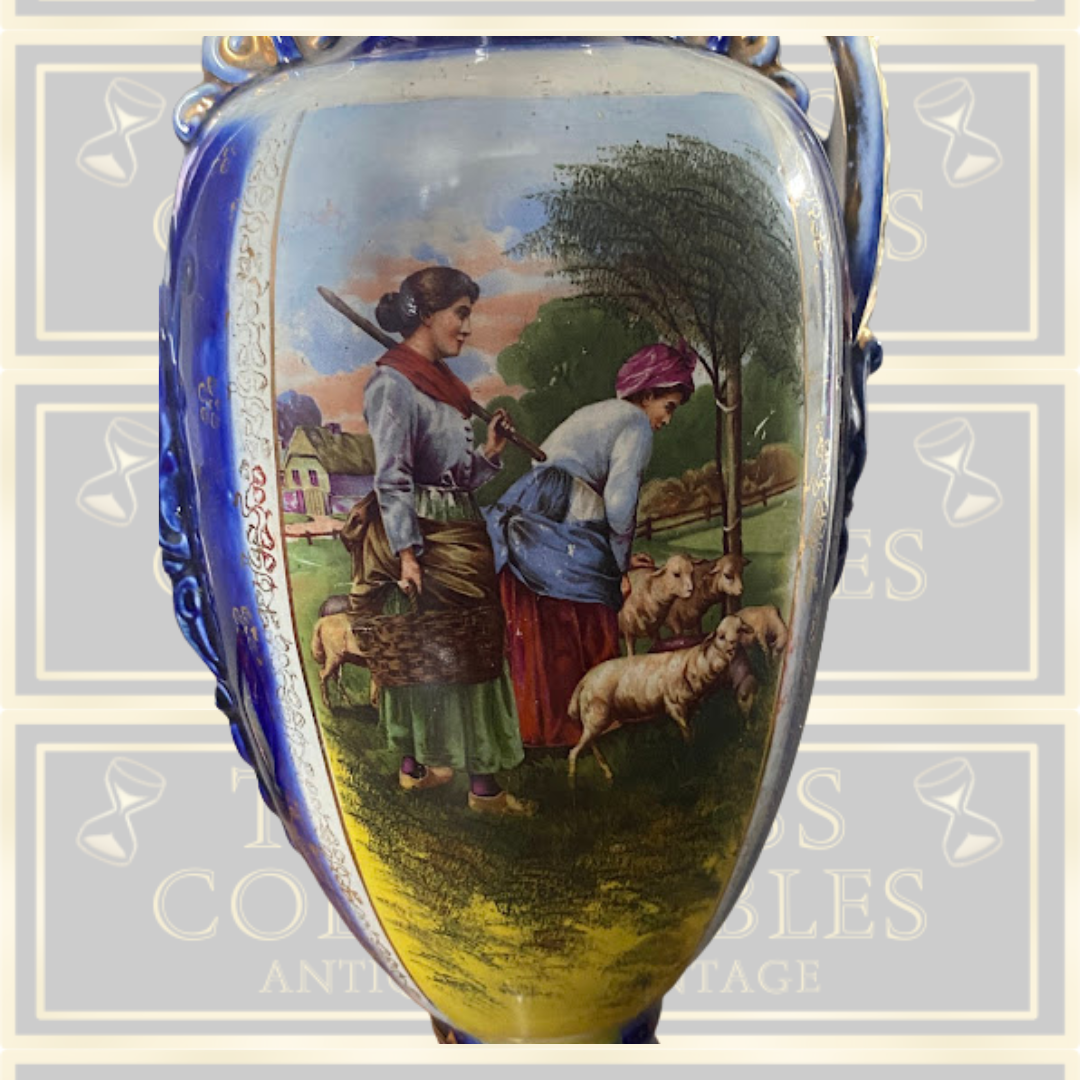Antique Hand Painted Cobalt Blue Urn Vase