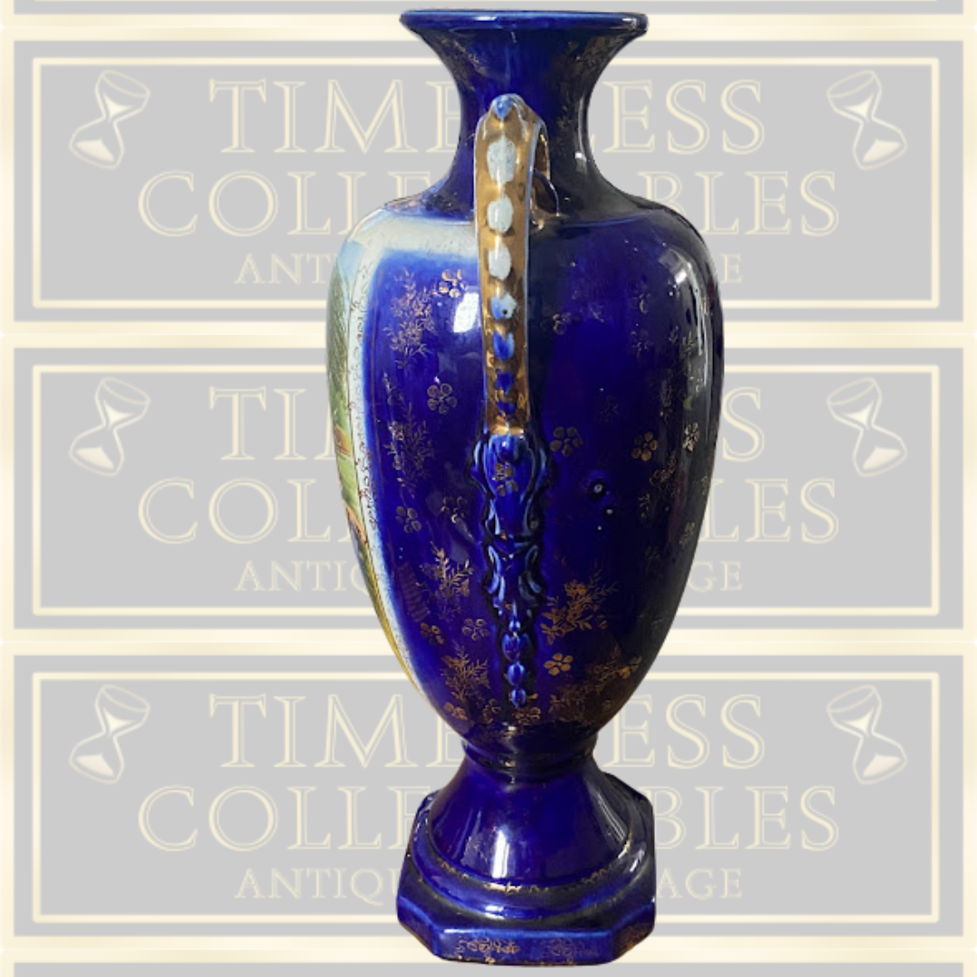Antique Hand Painted Cobalt Blue Urn Vase