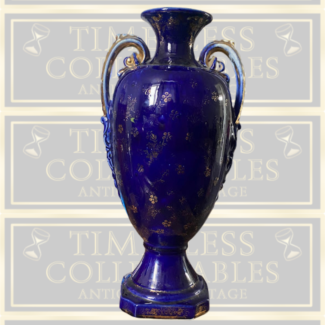 Antique Hand Painted Cobalt Blue Urn Vase