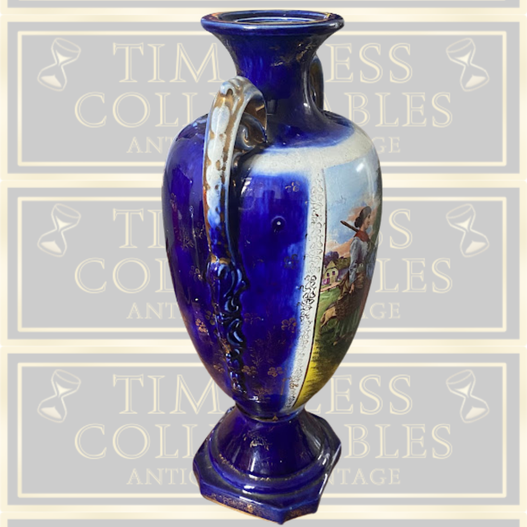 Antique Hand Painted Cobalt Blue Urn Vase