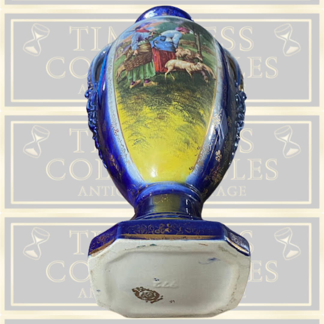 Antique Hand Painted Cobalt Blue Urn Vase