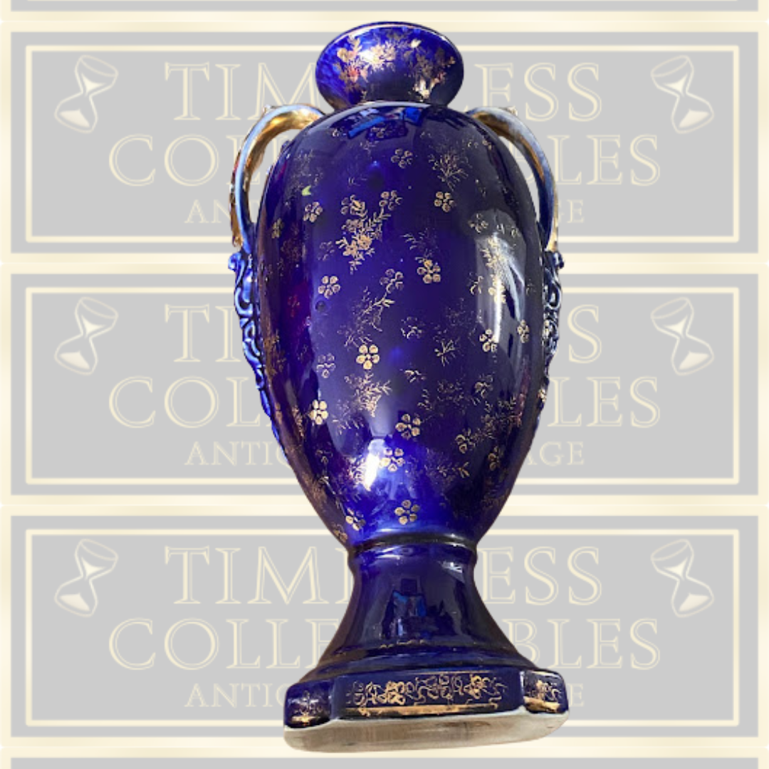 Antique Hand Painted Cobalt Blue Urn Vase