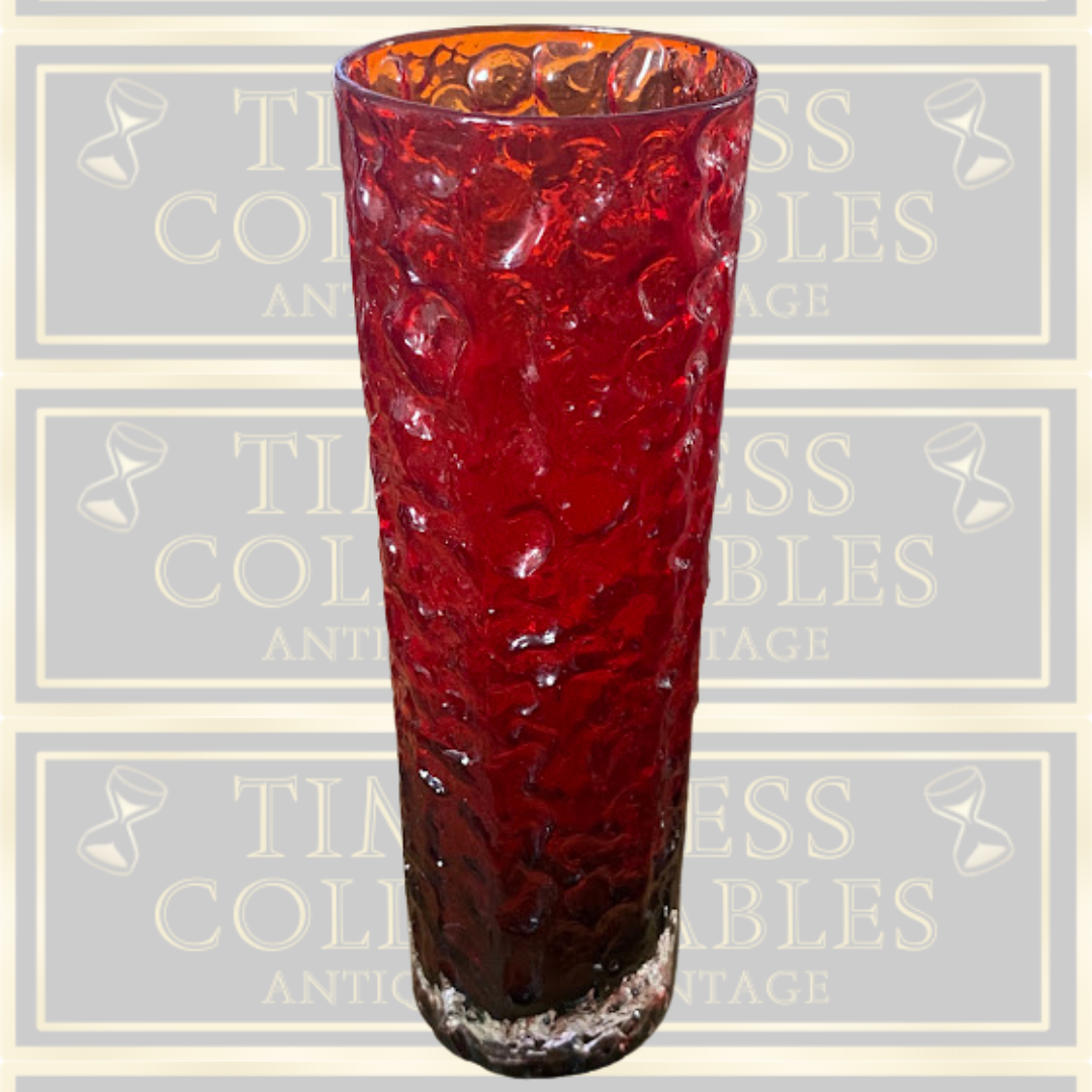 Vintage Whitefriars Ruby Red Bark Vase