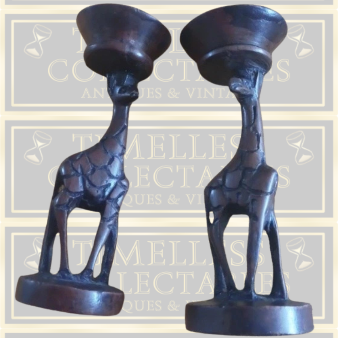 Vintage Pair Hand Carved Giraffe Candle Holders
