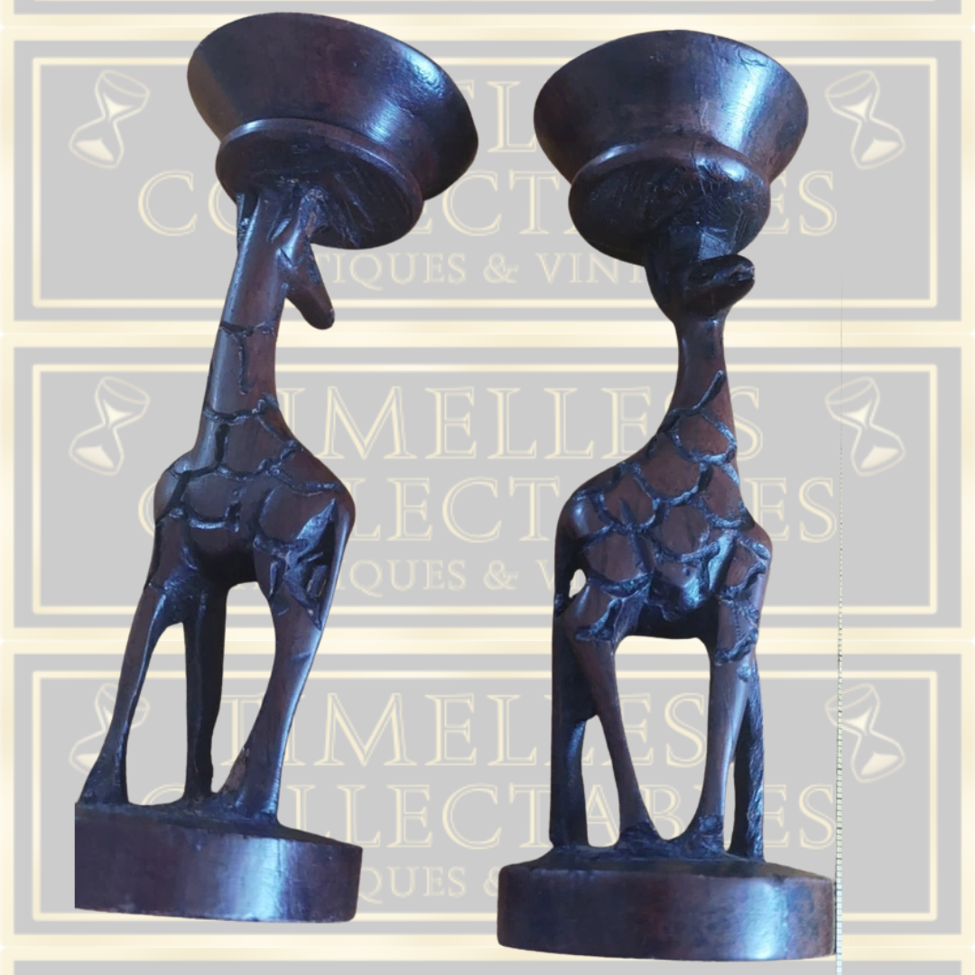 Vintage Pair Hand Carved Giraffe Candle Holders