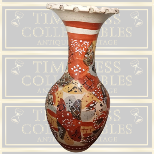 Vintage Japanese Hand-Painted Satsuma Baluster Vase