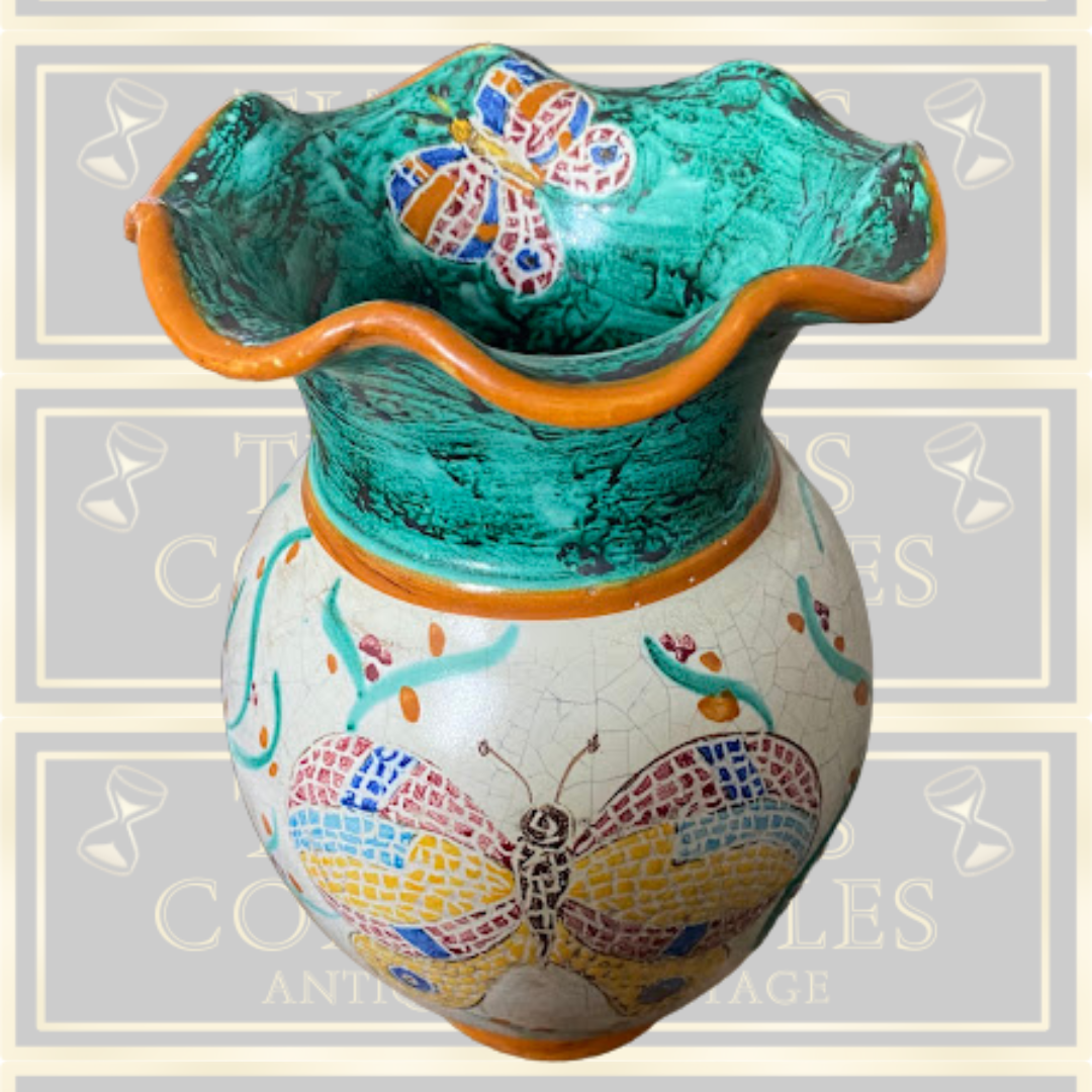 Vintage Positano Hand Painted Butterfly Vase
