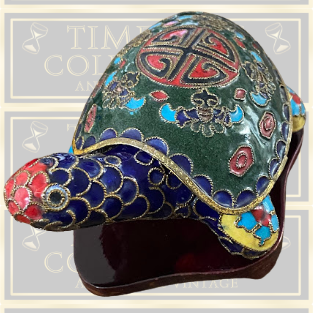 Vintage Cloisonne Enamel Brass Turtle Trinket Box