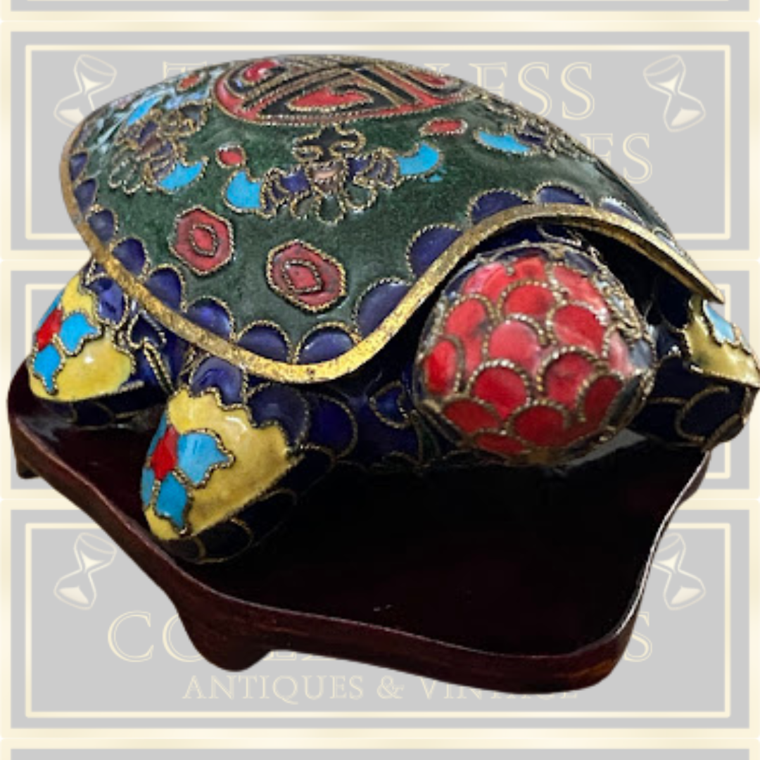 Vintage Cloisonne Enamel Brass Turtle Trinket Box