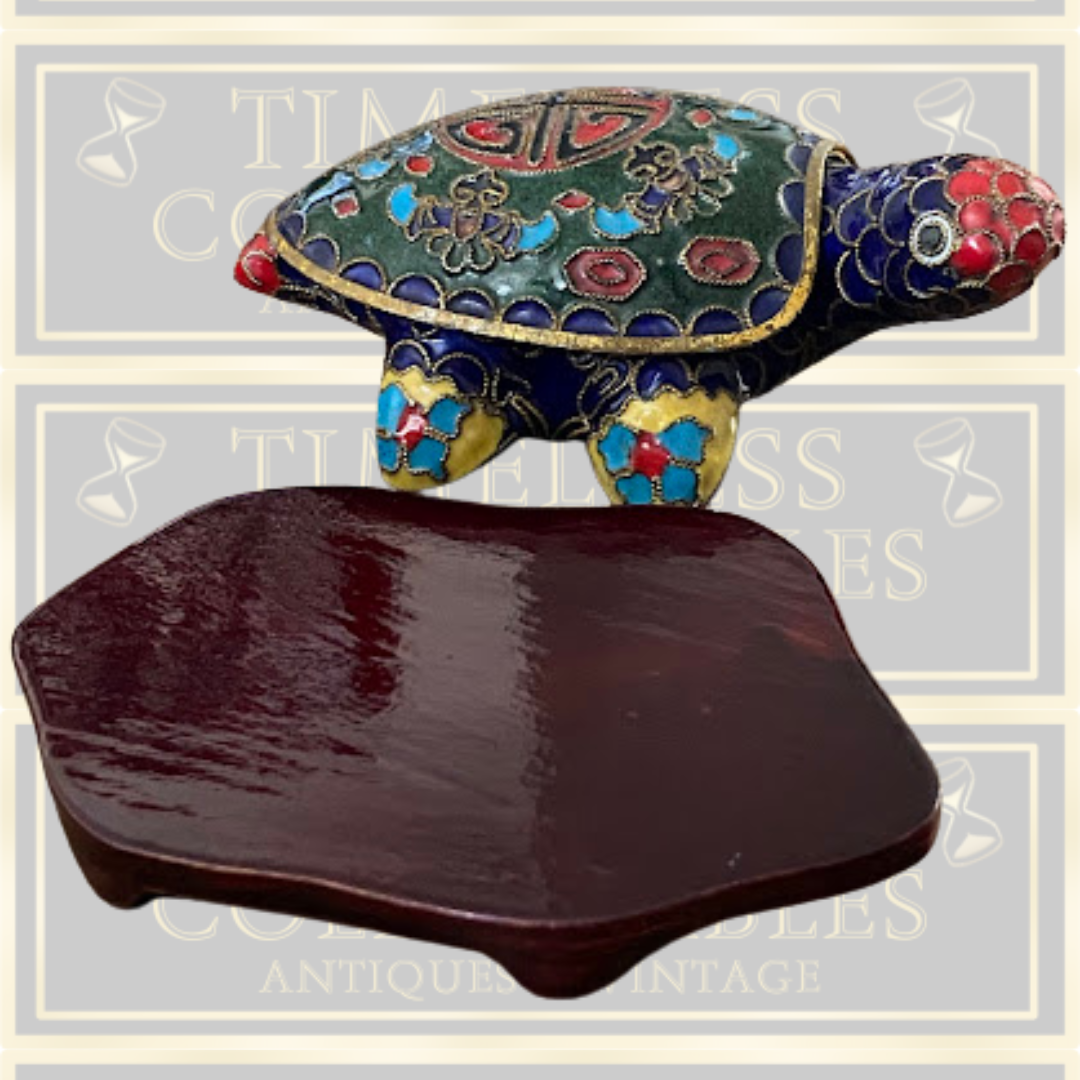 Vintage Cloisonne Enamel Brass Turtle Trinket Box
